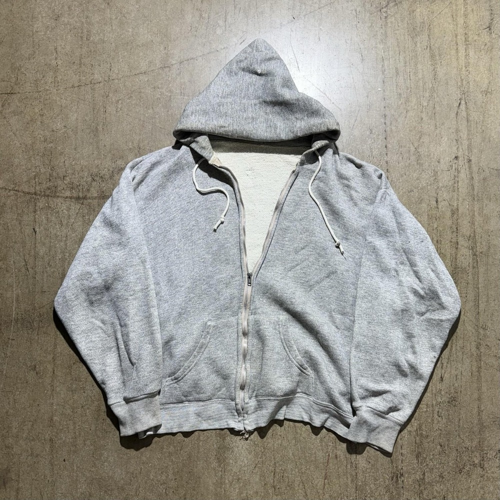 Gray Hoodie Mens XL Gray Full Zip Fleece Sweatshirt Kangaroo Pockets Basic